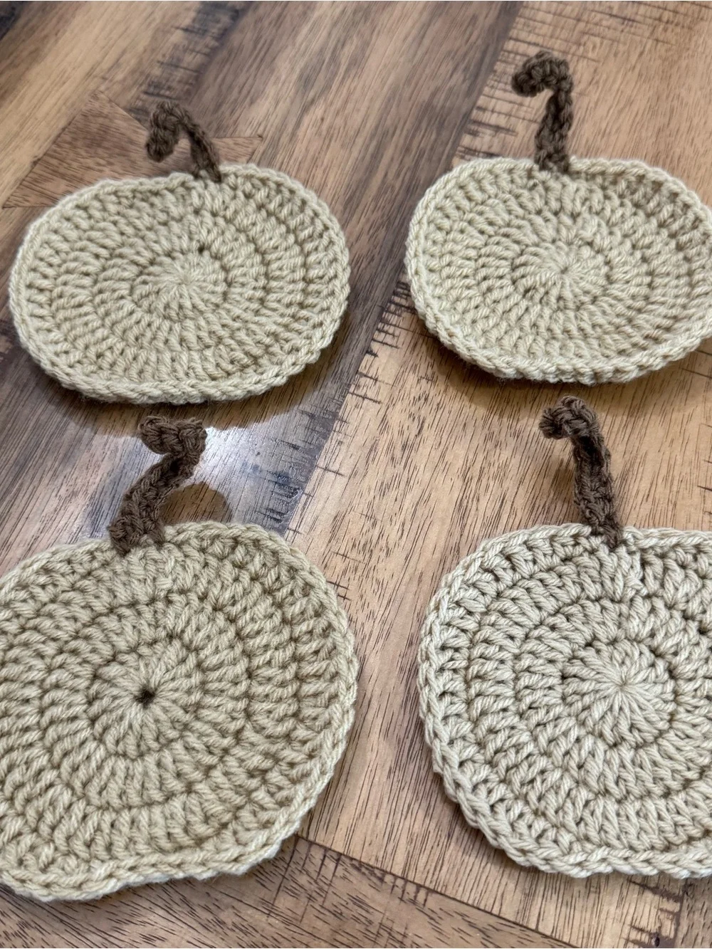 Handmade Cream Crochet Coasters with Brown stem - Set of 4